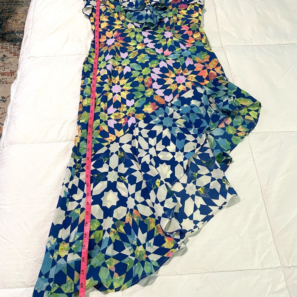 VENUS Asymmetrical Dress Spagetti Straps Geometric Print Party Y2K SZ 12 EUC - Picture 7 of 11
